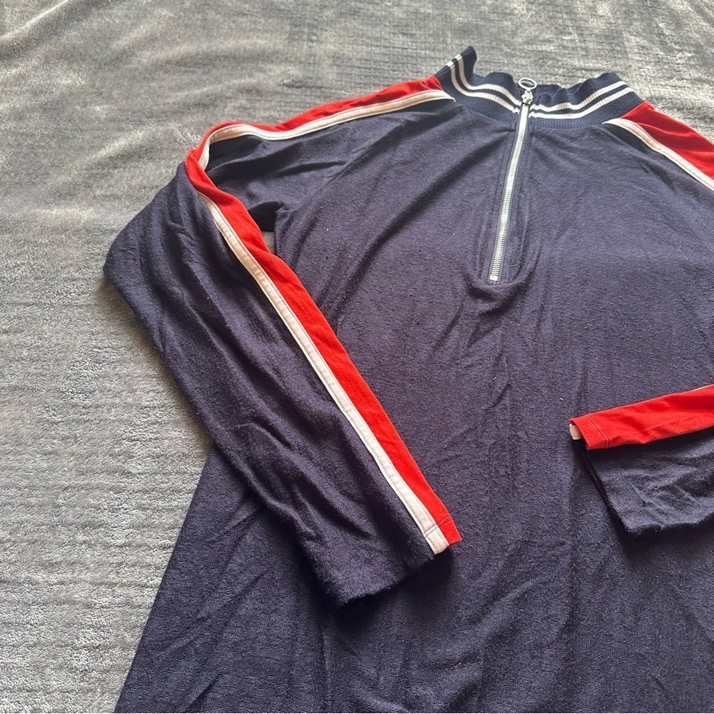 Womens VENUS Red White & Blue Long Sleeve Quarter Zip Size Large Sweater Dress - Picture 4 of 10